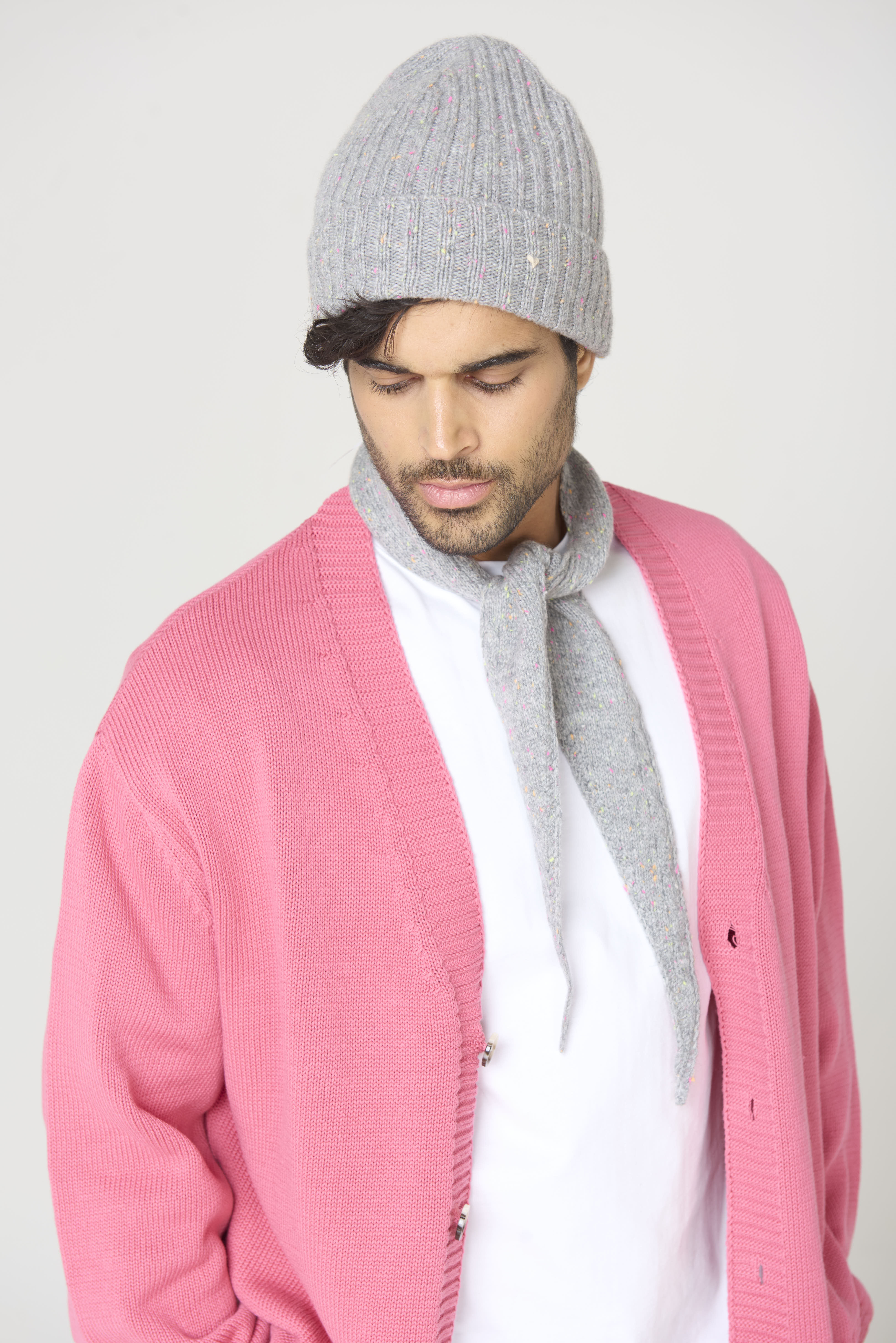 The Rib Beanie – Grey Confetti