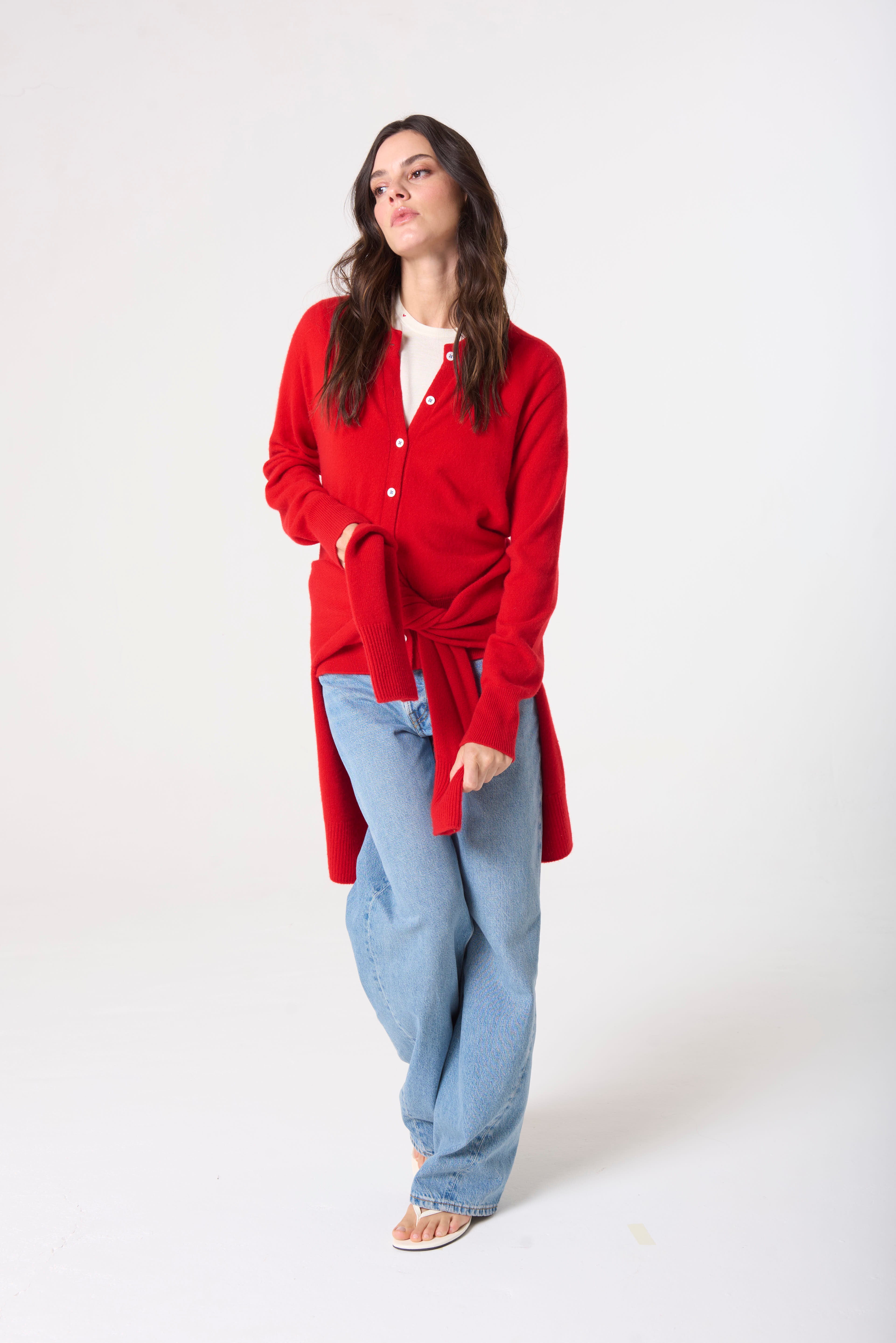 Button Cardigan - Rouge