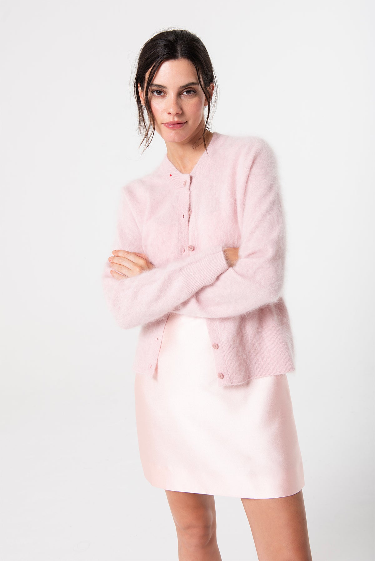 Halle Cardigan in Brushed Cashmere - Petal Cloud