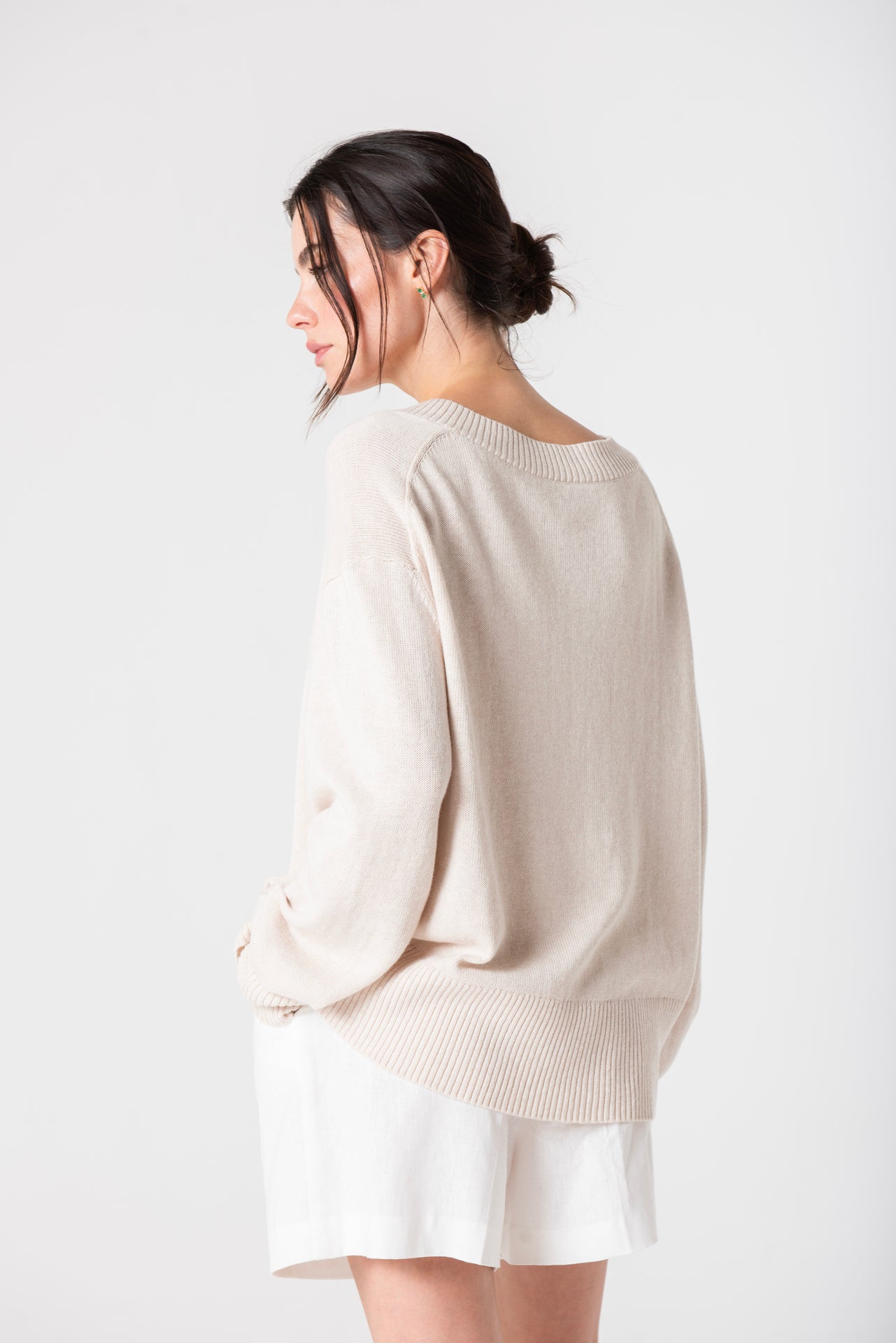 Allie V-Neck in Linen - Cream