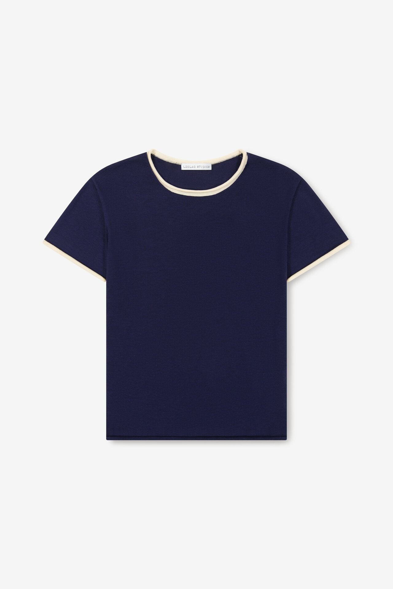 Silk Roll-Edge Tee - Navy