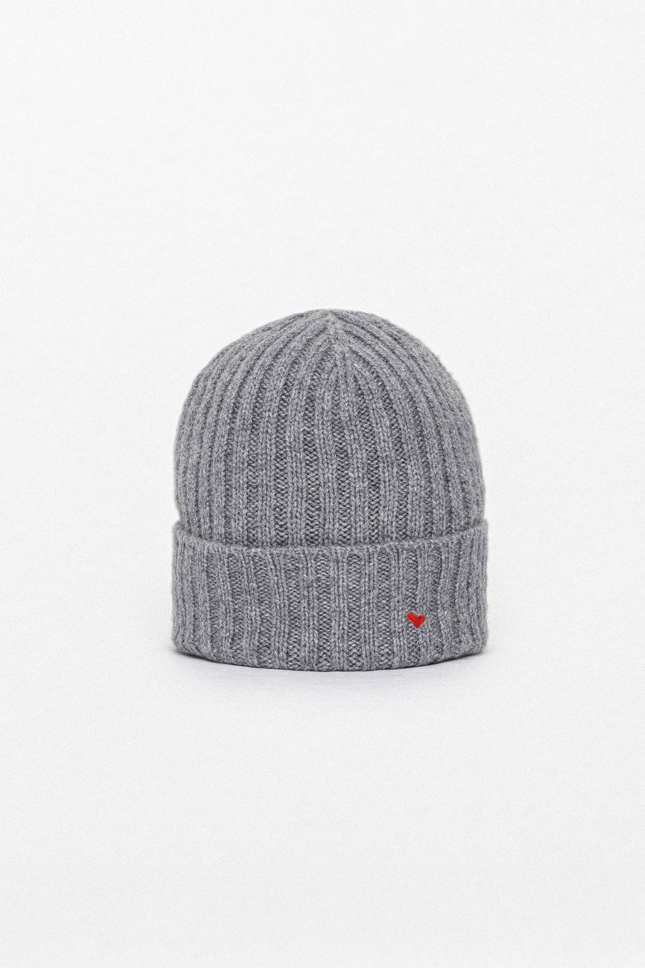 The Rib Beanie – Grey Melange & A Touch of Red