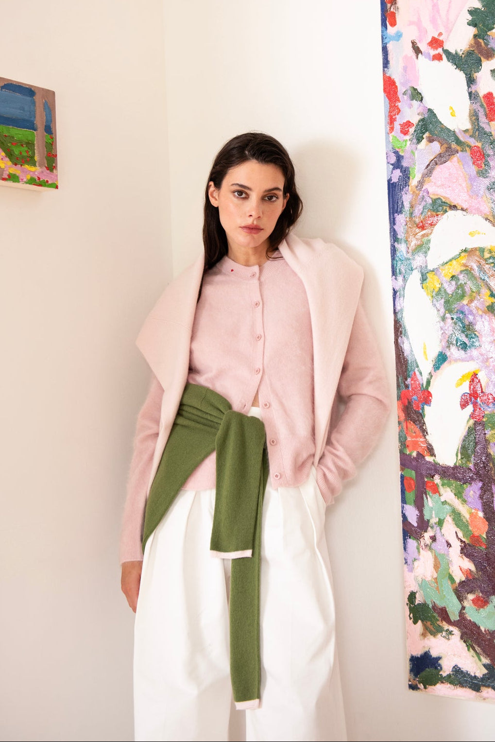 Halle Cardigan in Brushed Cashmere - Petal Cloud