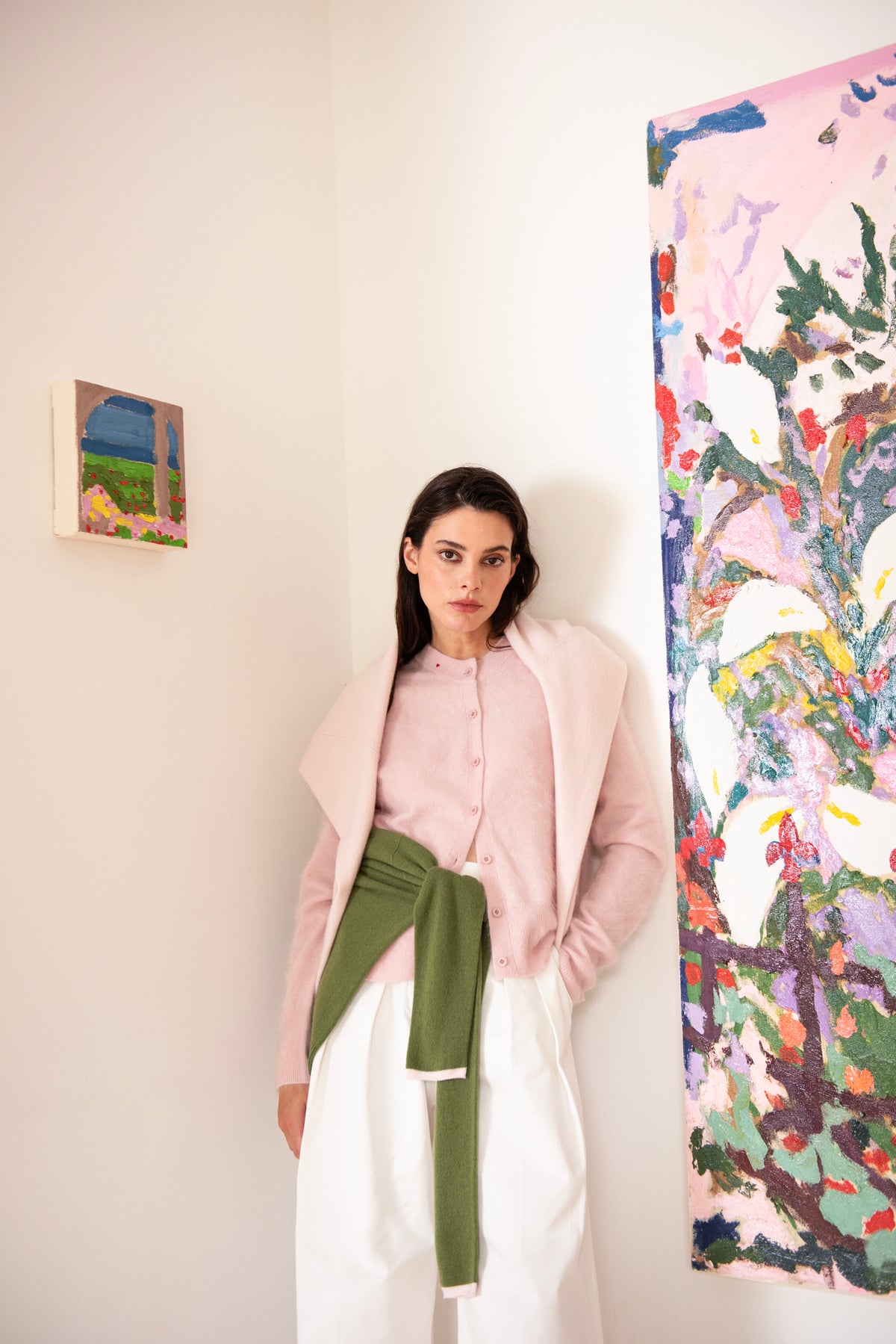 Halle Cardigan in Brushed Cashmere - Petal Cloud