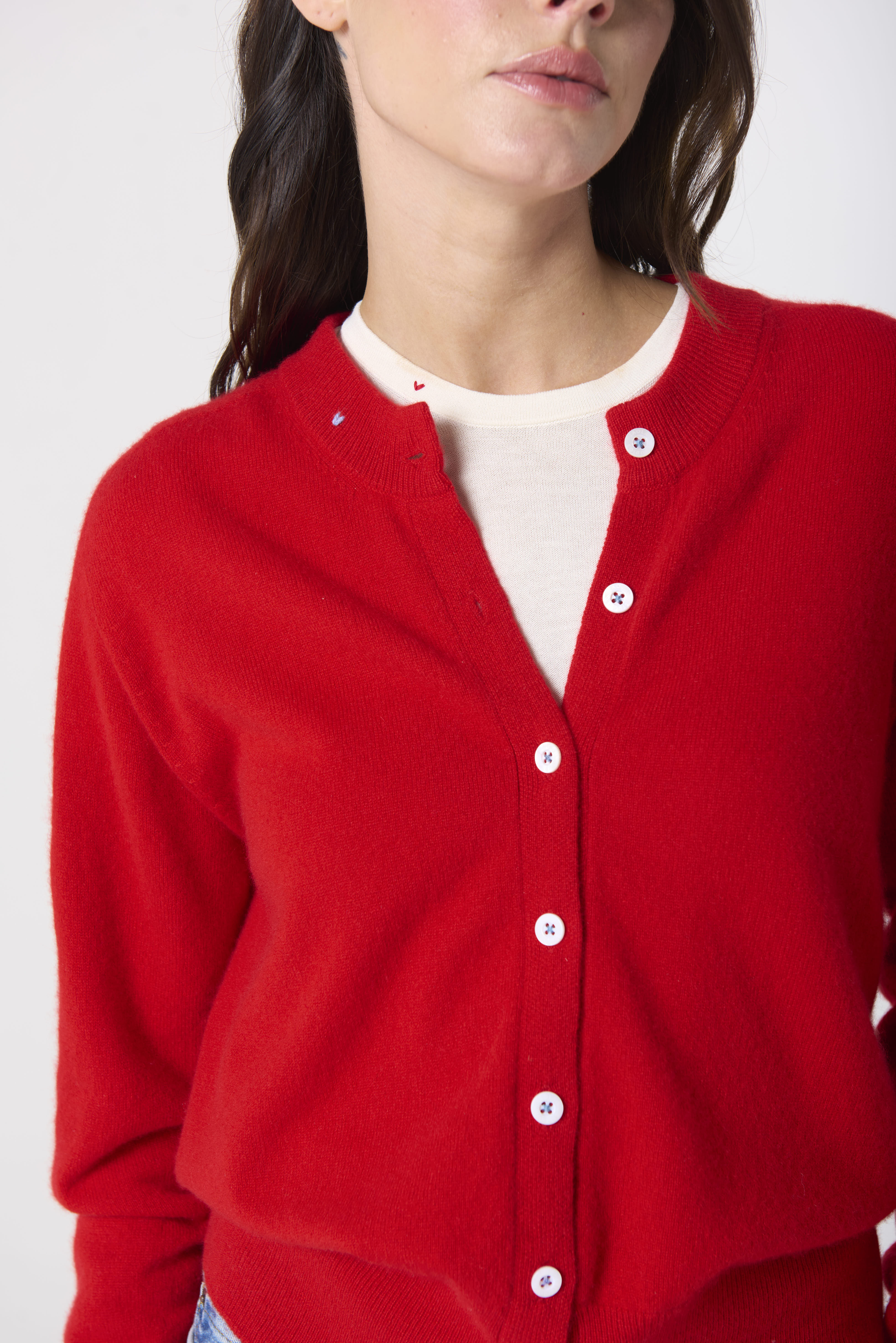 Button Cardigan - Rouge