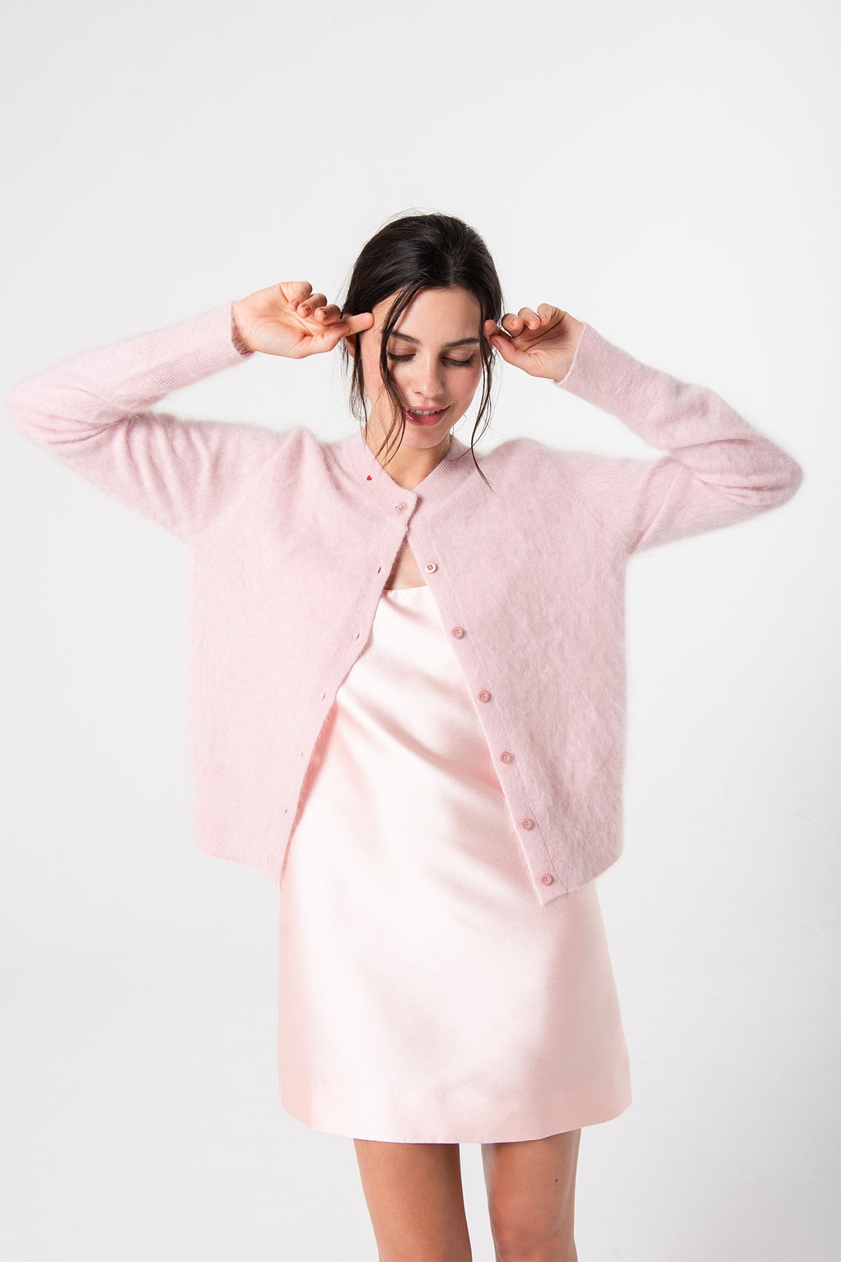 Halle Cardigan in Brushed Cashmere - Petal Cloud