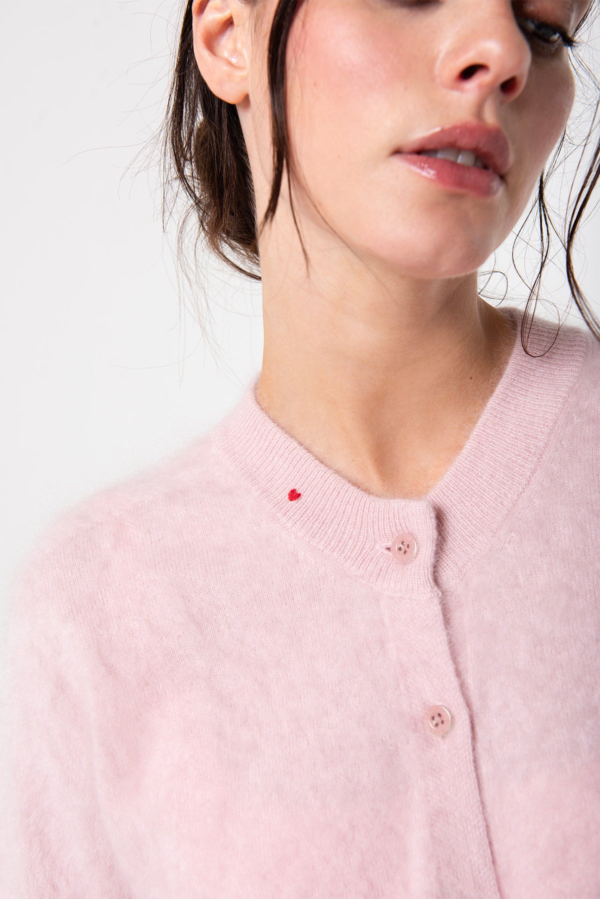 Halle Cardigan in Brushed Cashmere - Petal Cloud