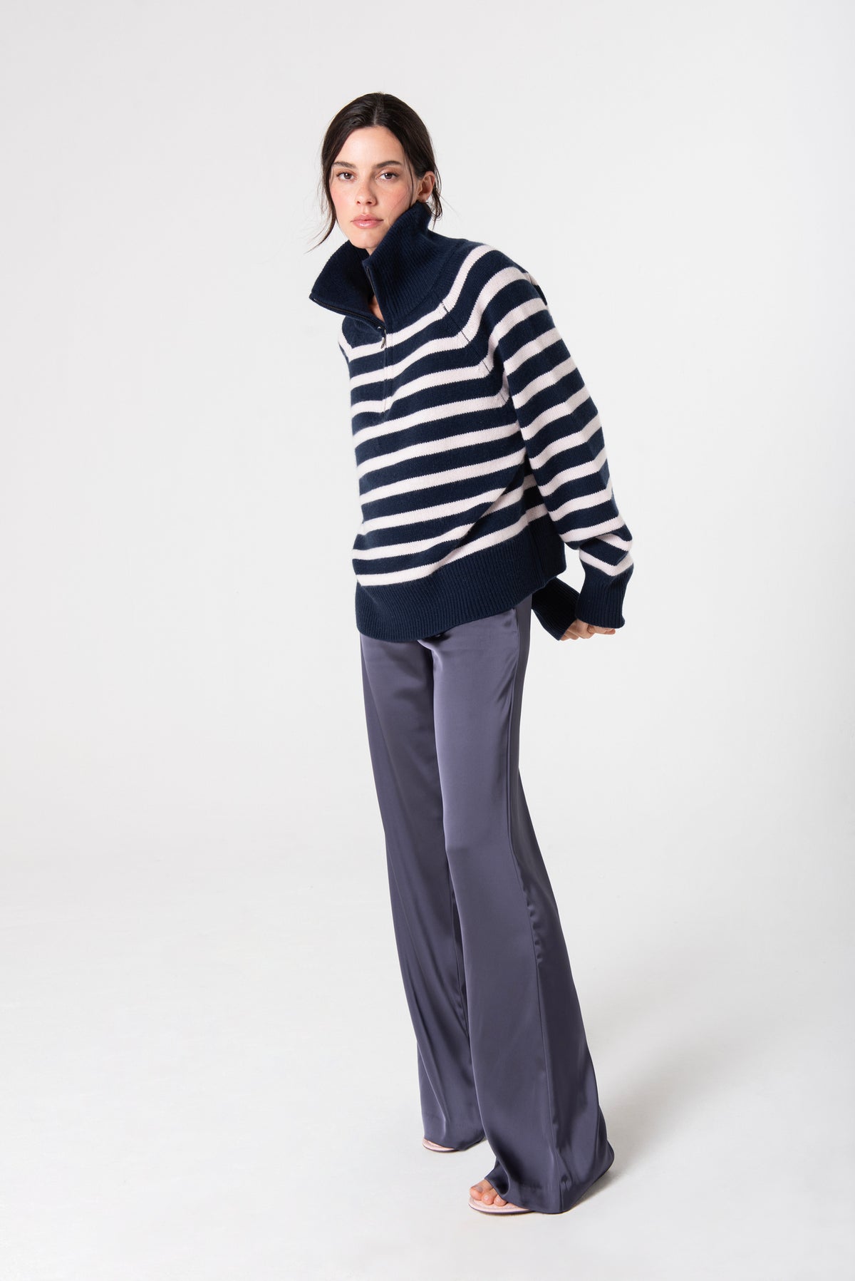 Célie Half-Zip in Cashmere - Navy/Petal