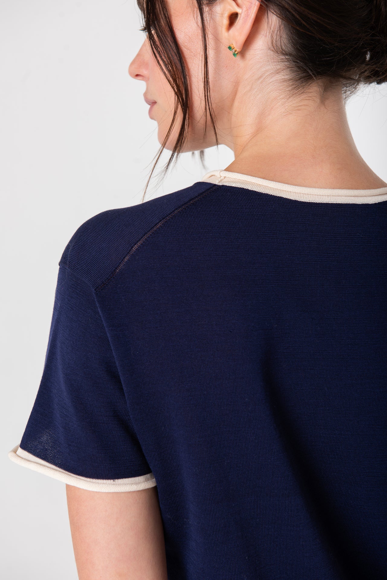 Silk Roll-Edge Tee - Navy