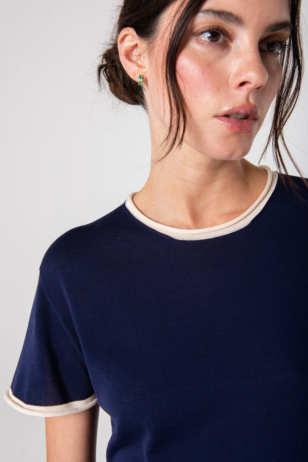 Silk Roll-Edge Tee - Navy