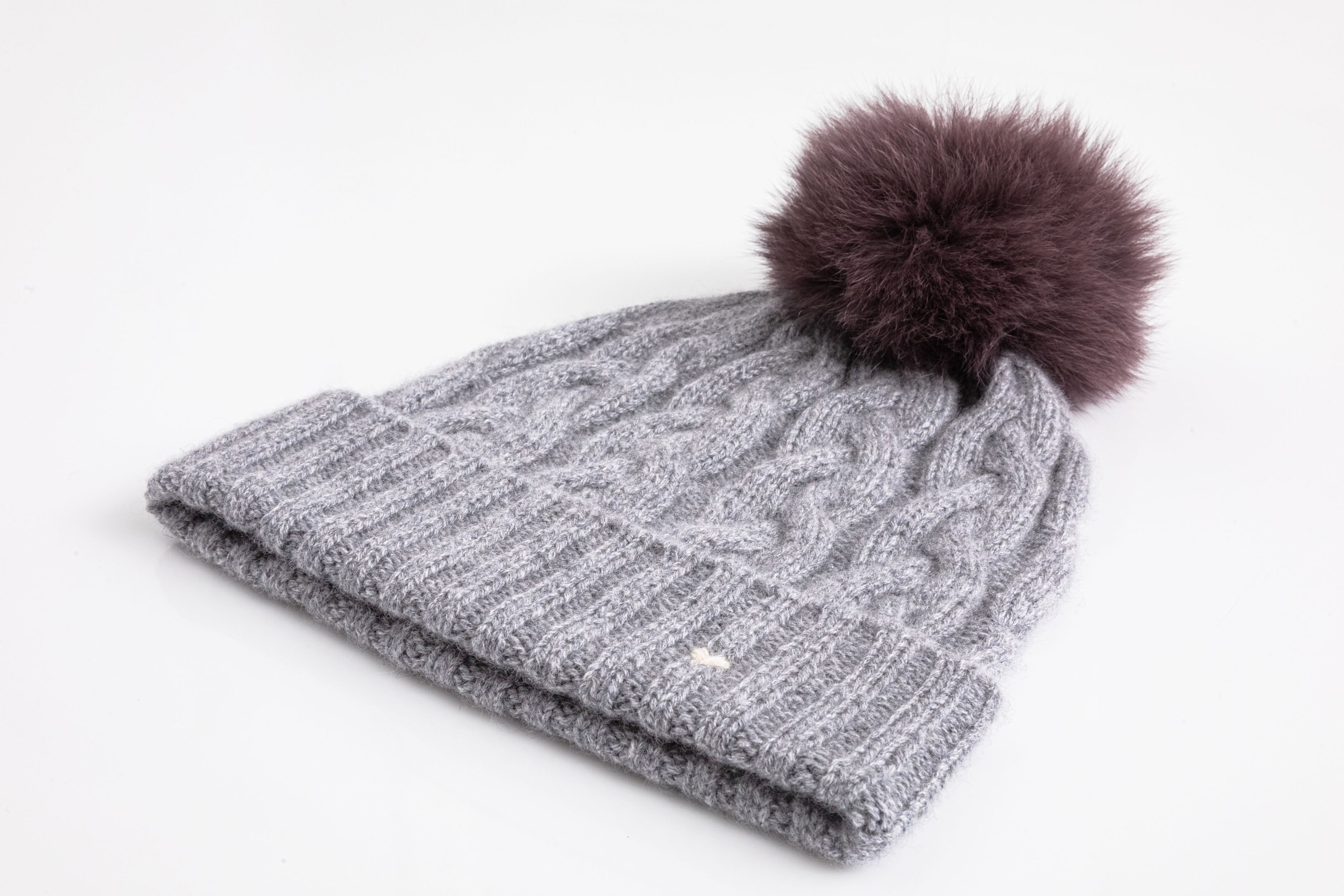 The Braid Beanie - Grey Melange / Purple