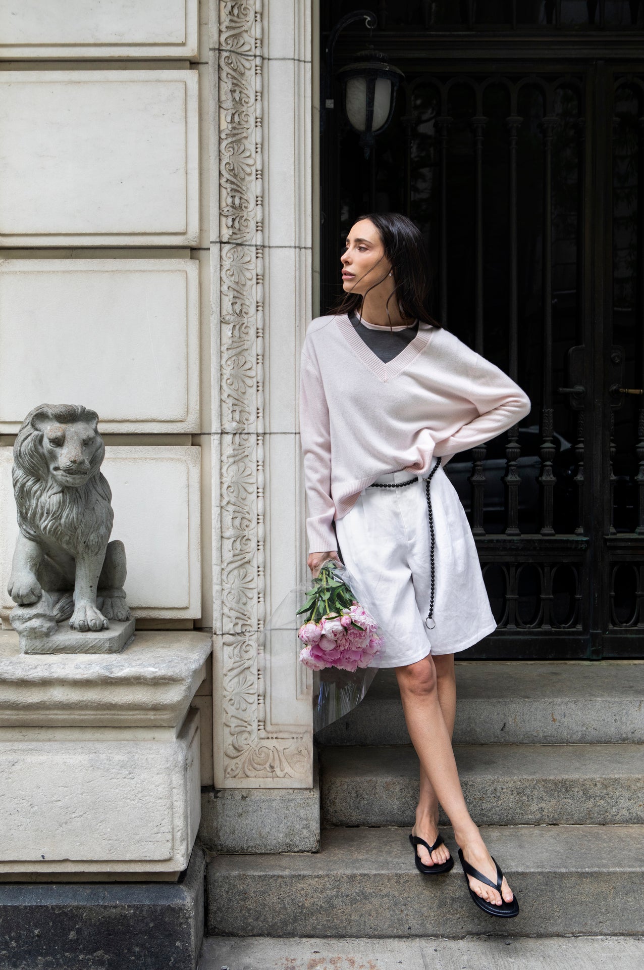 Allie V-Neck in Cashmere - Petal