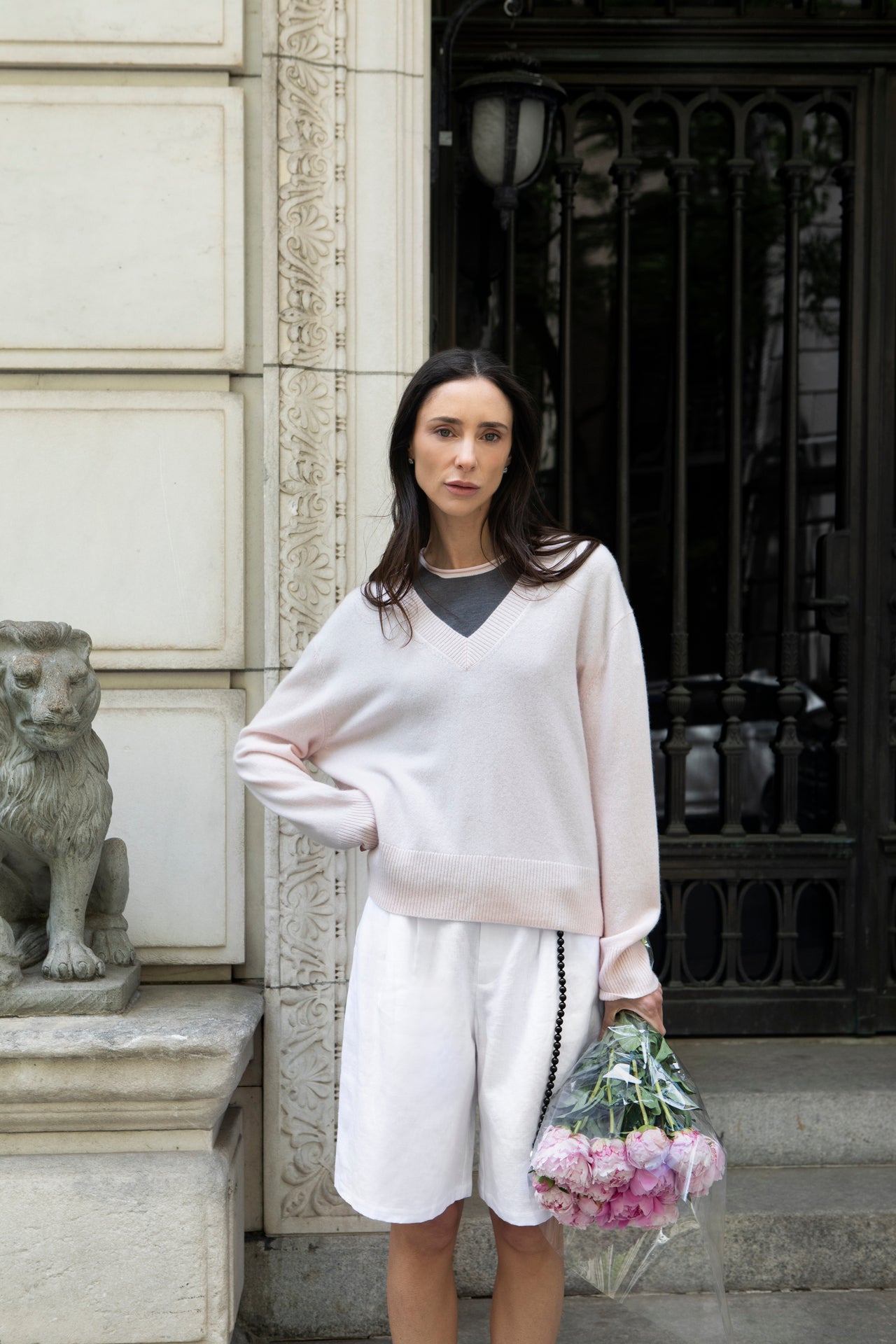 Allie V-Neck in Cashmere - Petal