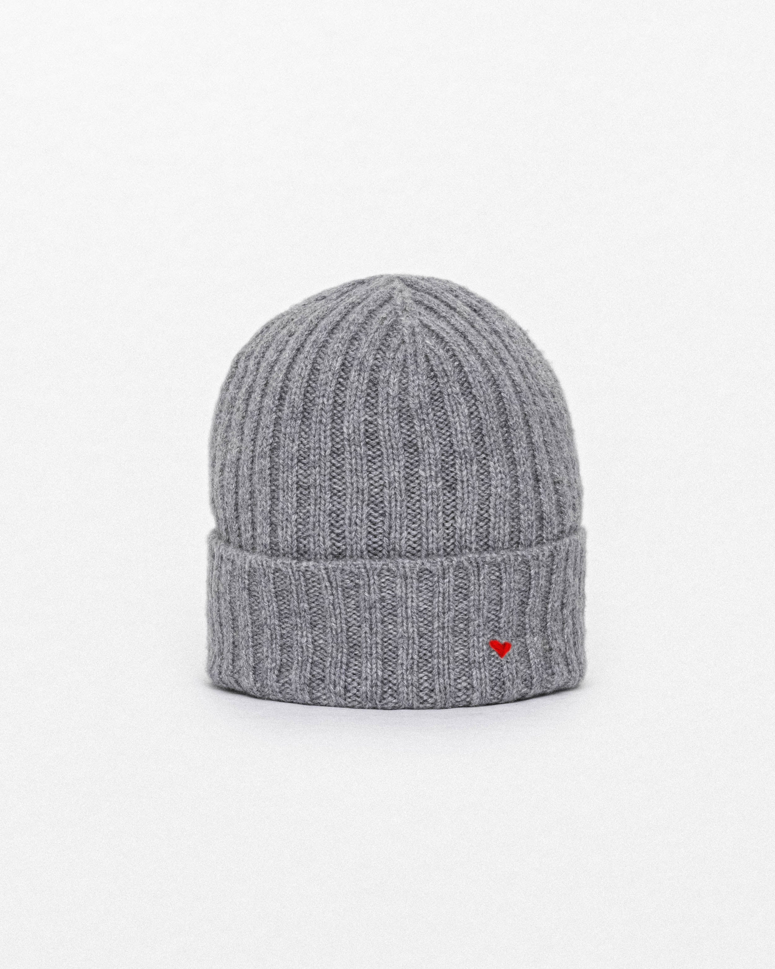 The Rib Beanie – Grey Melange & A Touch of Red