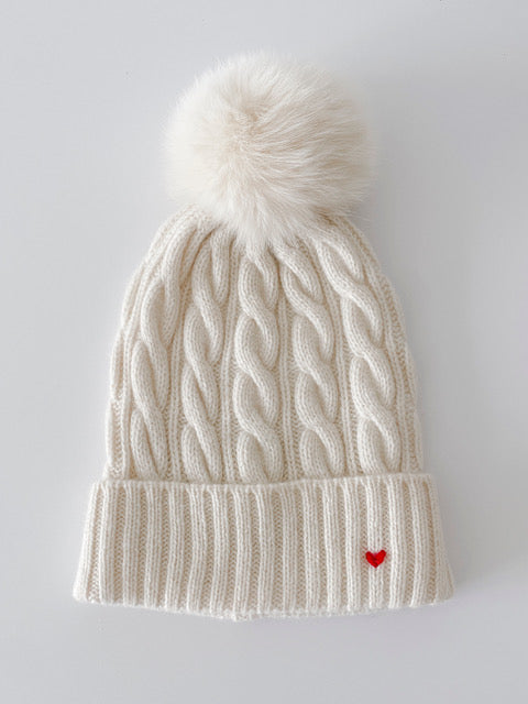 Milk Cable Beanie - A Touch of Red